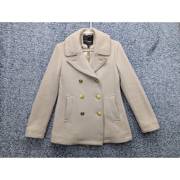 J. Crew Stadium Cloth Nello Gori Wool Pea Coat Womens 6 Double Breasted Cream - Picture 1 of 13